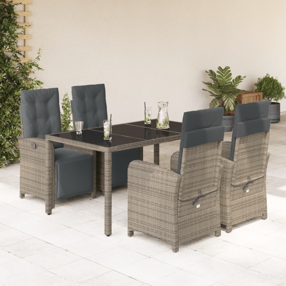 Set mobilier de grădină cu perne, 5 piese, gri, poliratan