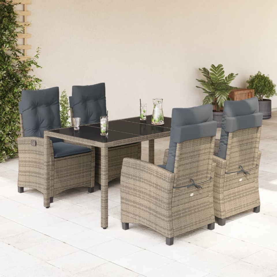 Set mobilier de grădină cu perne, 5 piese, gri, poliratan
