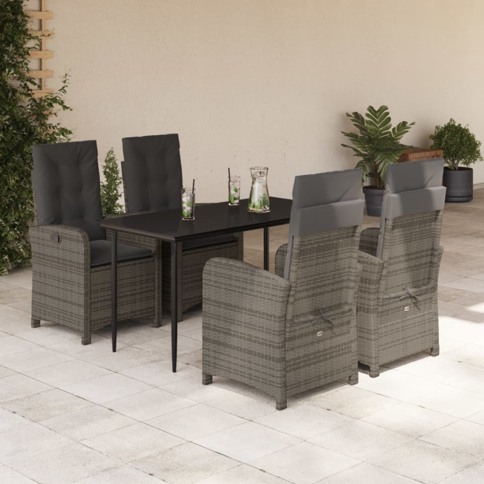 Set mobilier de grădină cu perne, 5 piese, gri, poliratan