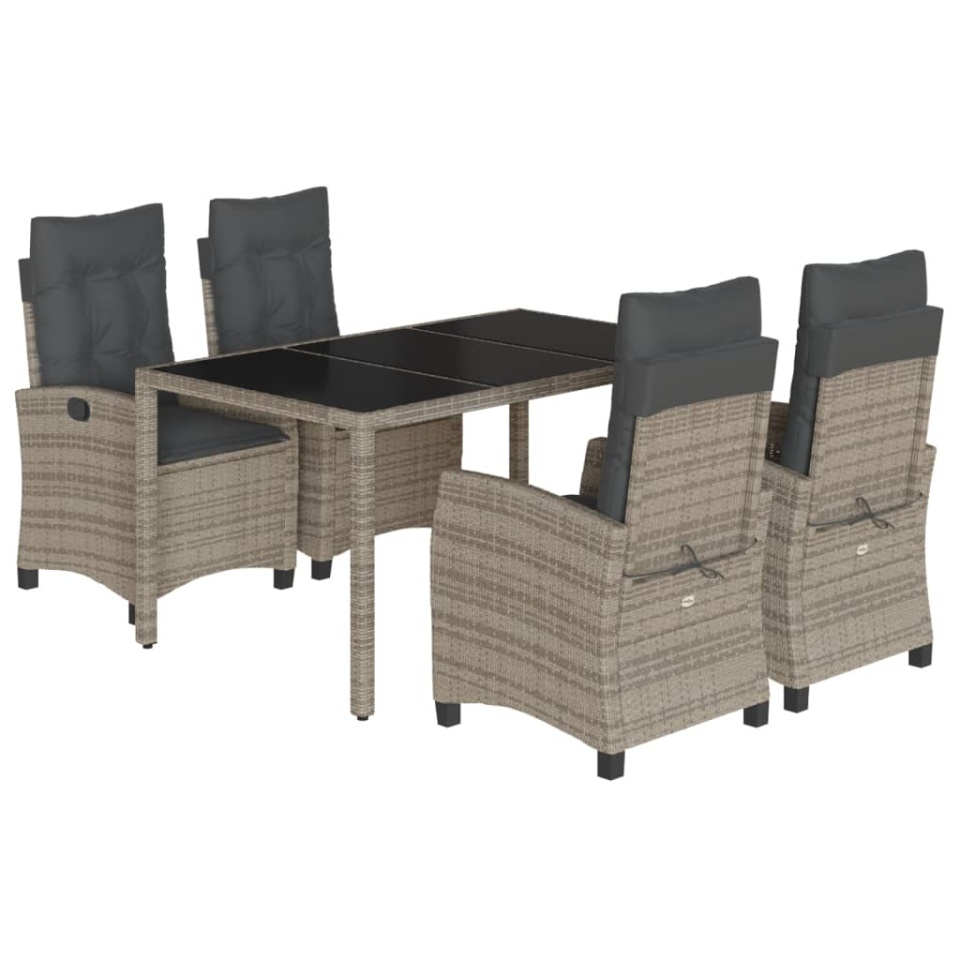 Set mobilier de grădină cu perne, 5 piese, gri, poliratan - 1 | YEO
