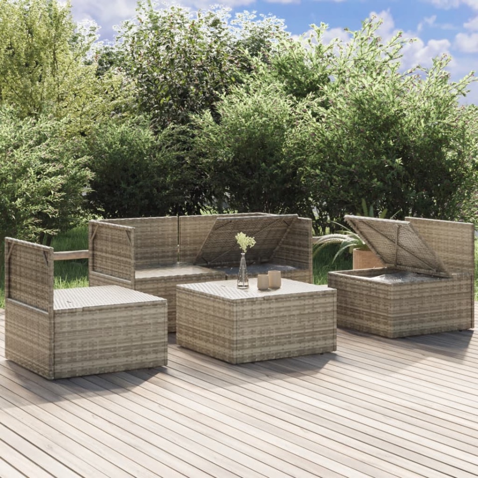 Set mobilier de grădină cu perne, 5 piese, gri, poliratan - 3 | YEO
