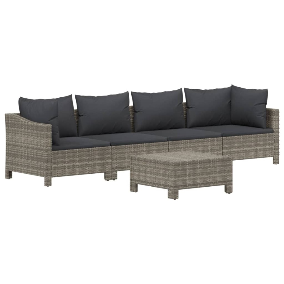 Set mobilier de grădină cu perne, 5 piese, gri, poliratan - 2 | YEO