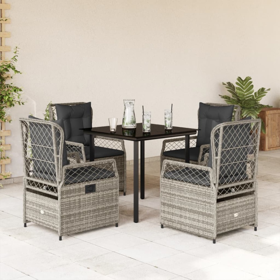 Set mobilier de grădină cu perne, 5 piese, gri, poliratan
