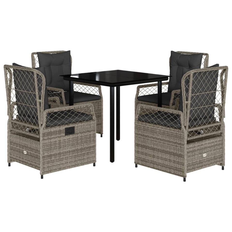 Set mobilier de grădină cu perne, 5 piese, gri, poliratan - 1 | YEO