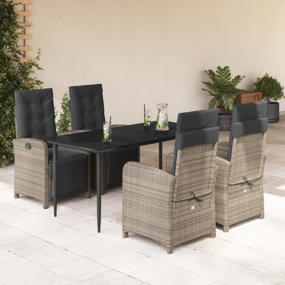 Set mobilier de grădină cu perne, 5 piese, gri, poliratan