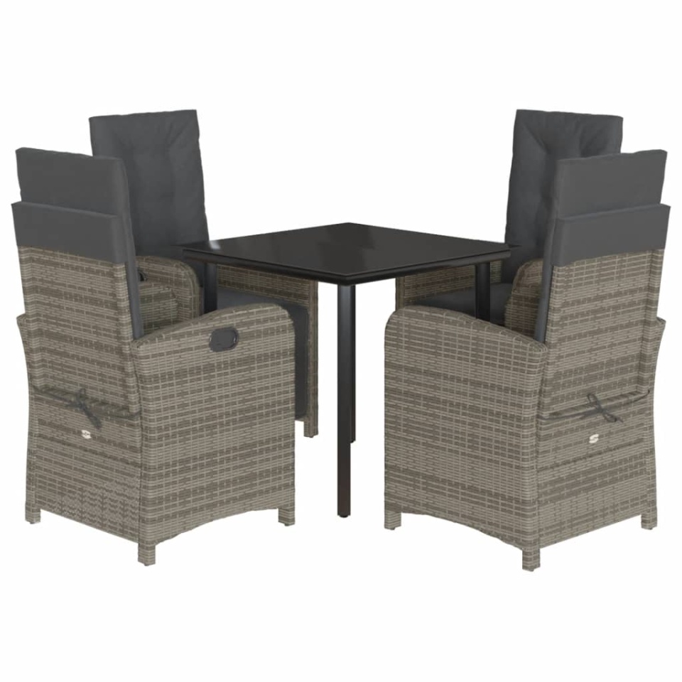 Set mobilier de grădină cu perne, 5 piese, gri, poliratan - 1 | YEO