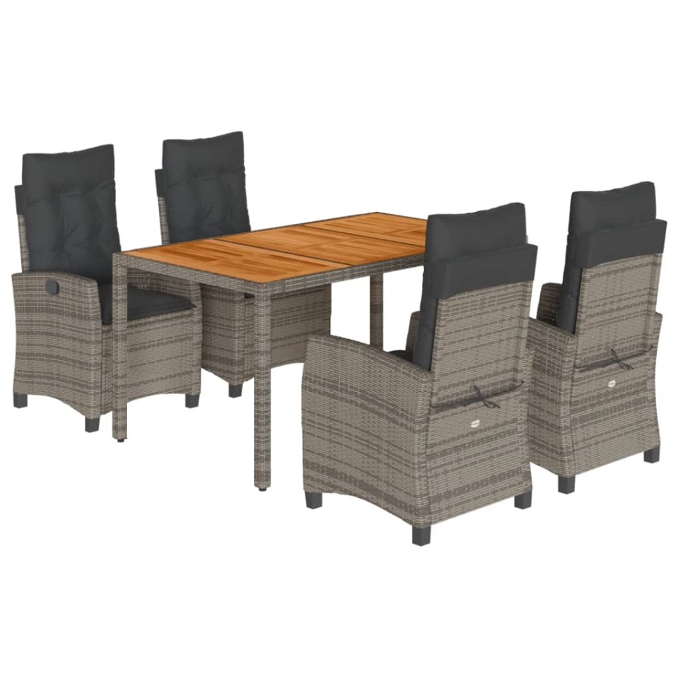 Set mobilier de grădină cu perne, 5 piese, gri, poliratan - 1 | YEO