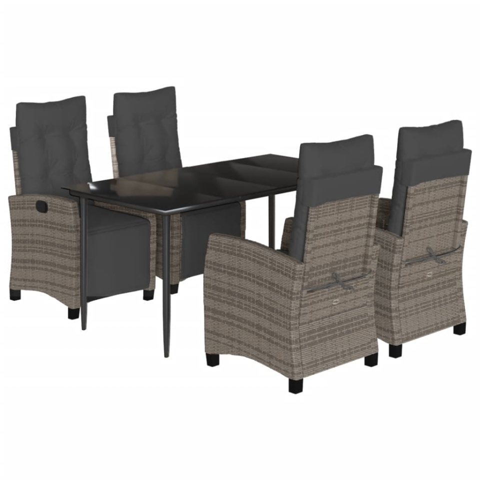 Set mobilier de grădină cu perne, 5 piese, gri, poliratan - 1 | YEO