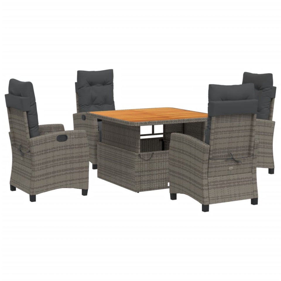 Set mobilier de grădină cu perne, 5 piese, gri, poliratan - 1 | YEO