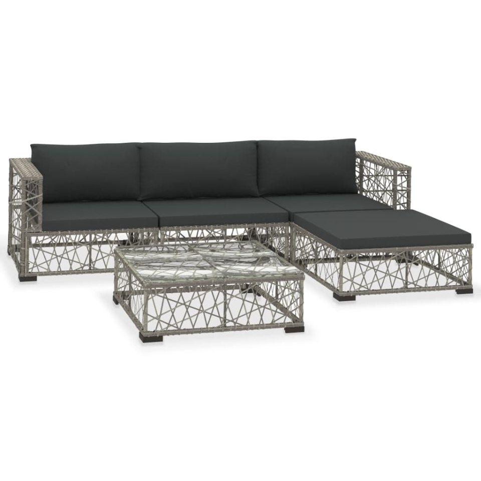 Set mobilier de grădină cu perne, 5 piese, gri, poliratan - 1 | YEO