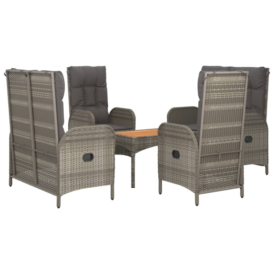 Set mobilier de grădină cu perne, 5 piese, gri, poliratan - 2 | YEO