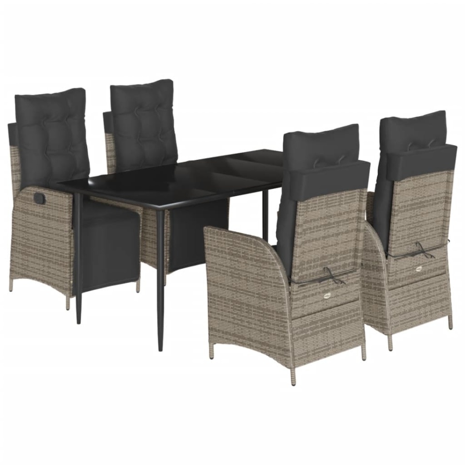Set mobilier de grădină cu perne, 5 piese, gri, poliratan - 1 | YEO