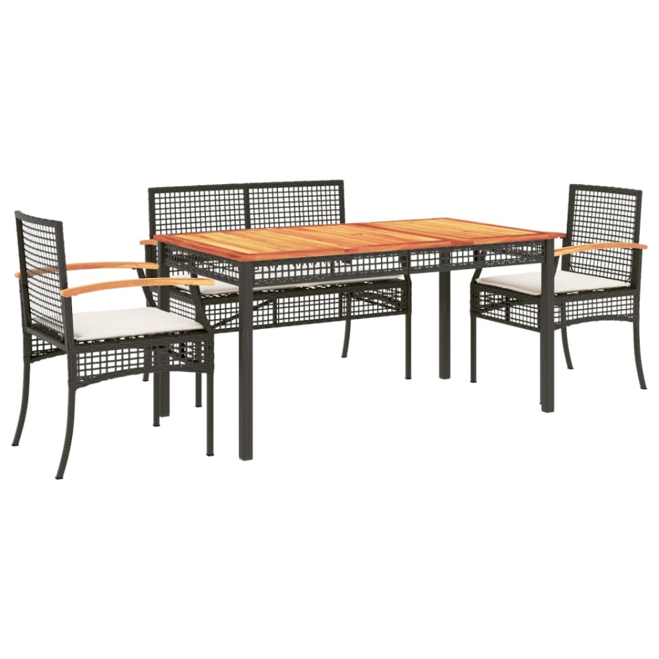 Set mobilier de grădină cu perne, 5 piese, negru, poliratan - 1 | YEO