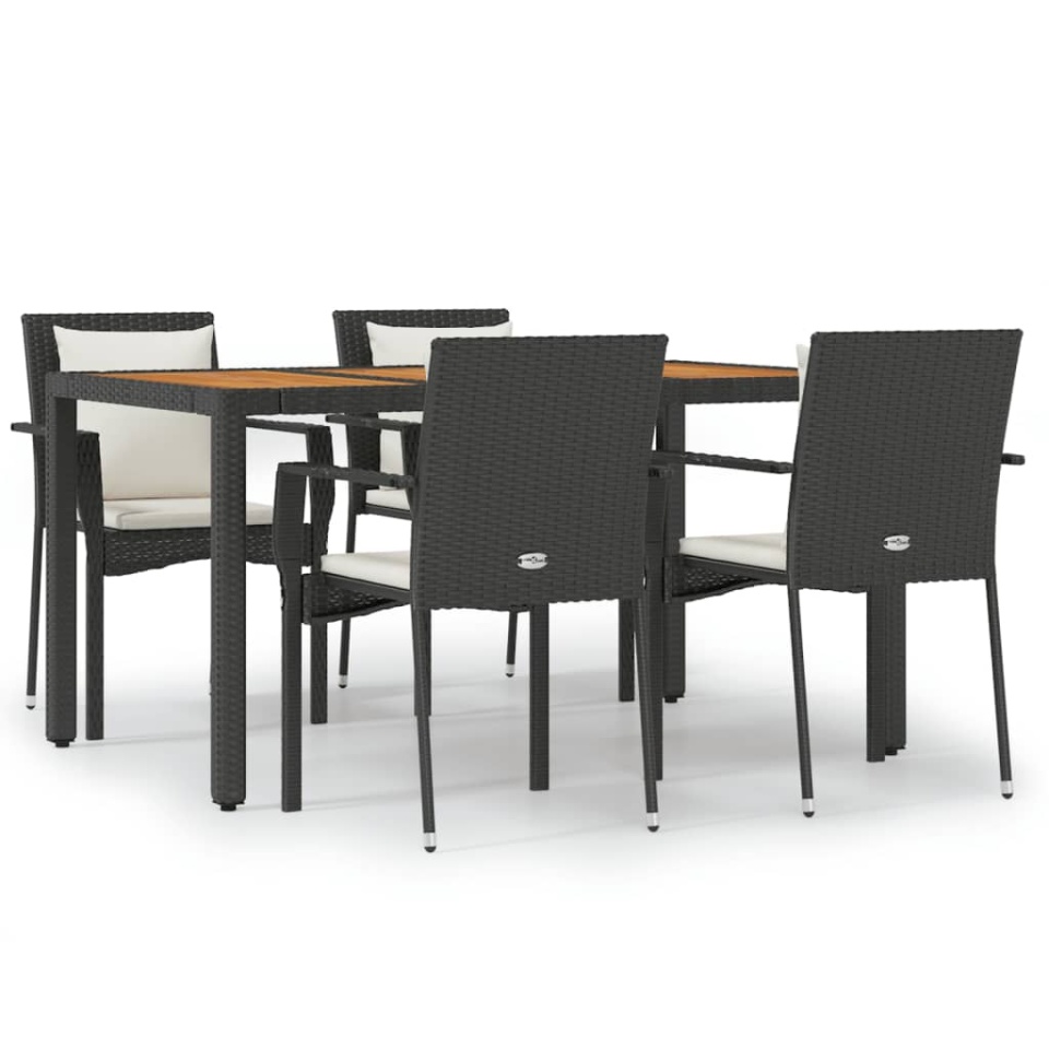 Set mobilier de grădină cu perne, 5 piese, negru, poliratan - 1 | YEO