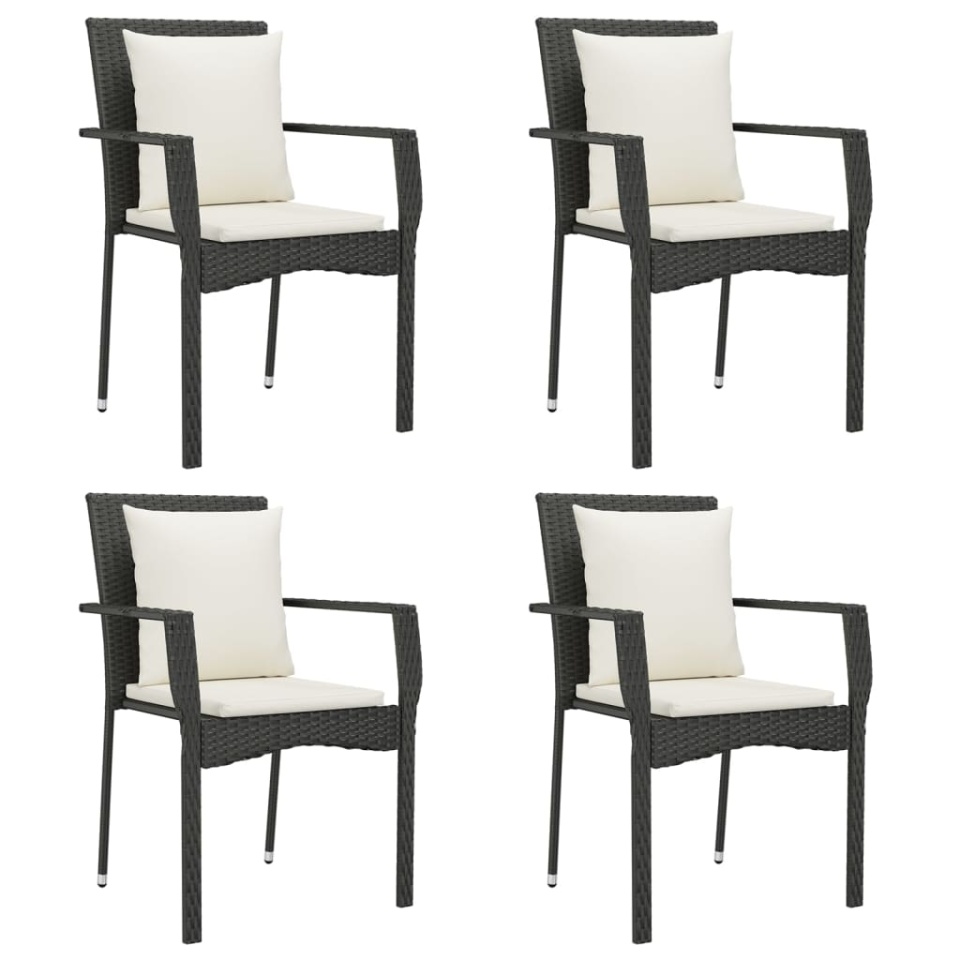 Set mobilier de grădină cu perne, 5 piese, negru, poliratan - 3 | YEO