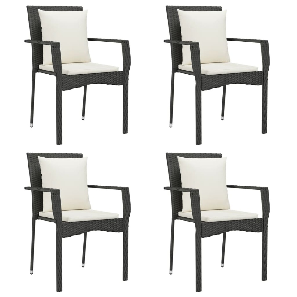 Set mobilier de grădină cu perne, 5 piese, negru, poliratan - 3 | YEO