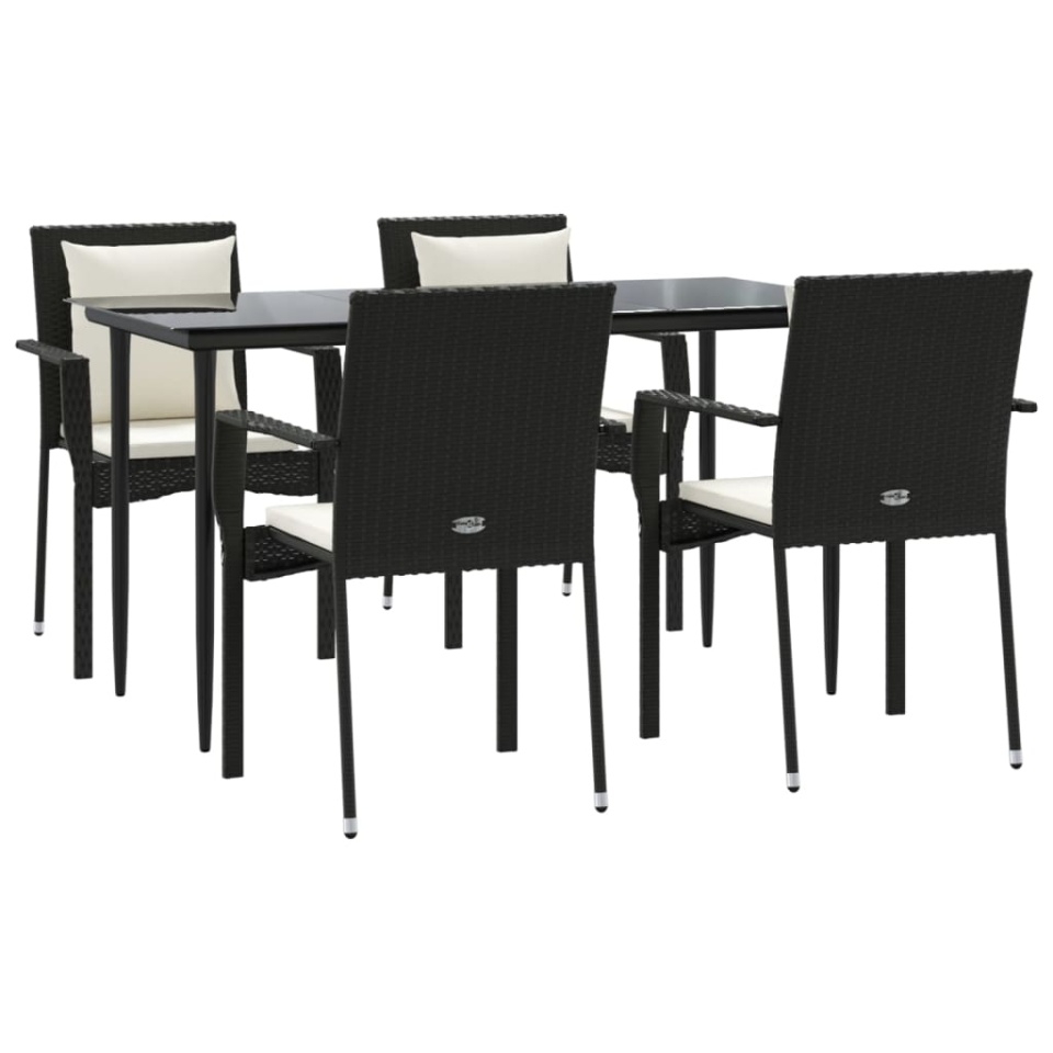 Set mobilier de grădină cu perne, 5 piese, negru, poliratan - 2 | YEO