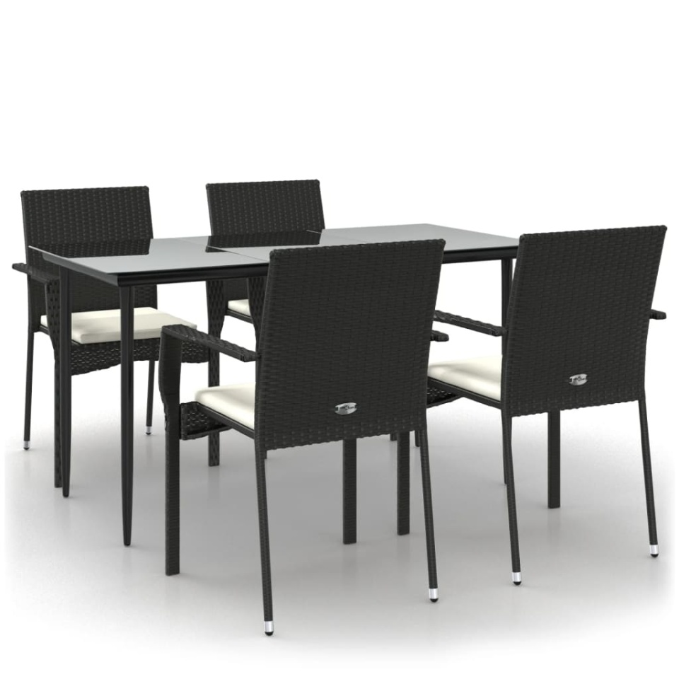 Set mobilier de grădină cu perne, 5 piese, negru, poliratan - 1 | YEO