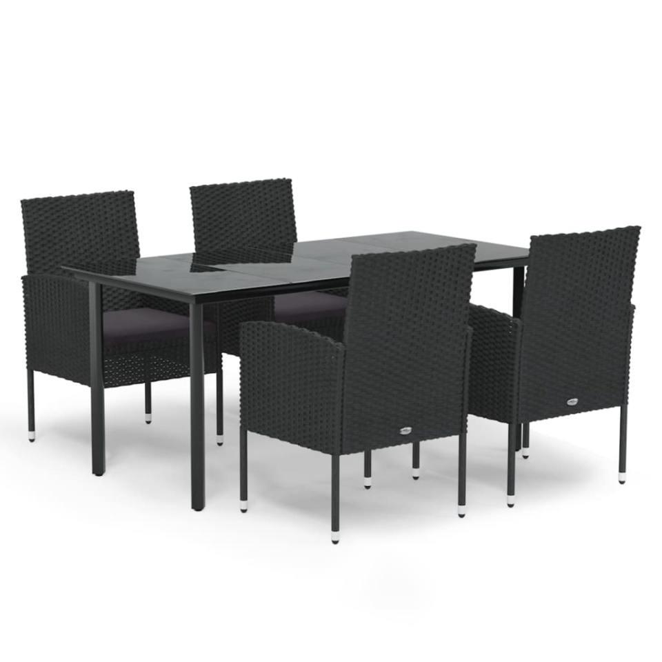 Set mobilier de grădină cu perne, 5 piese, negru, poliratan - 1 | YEO