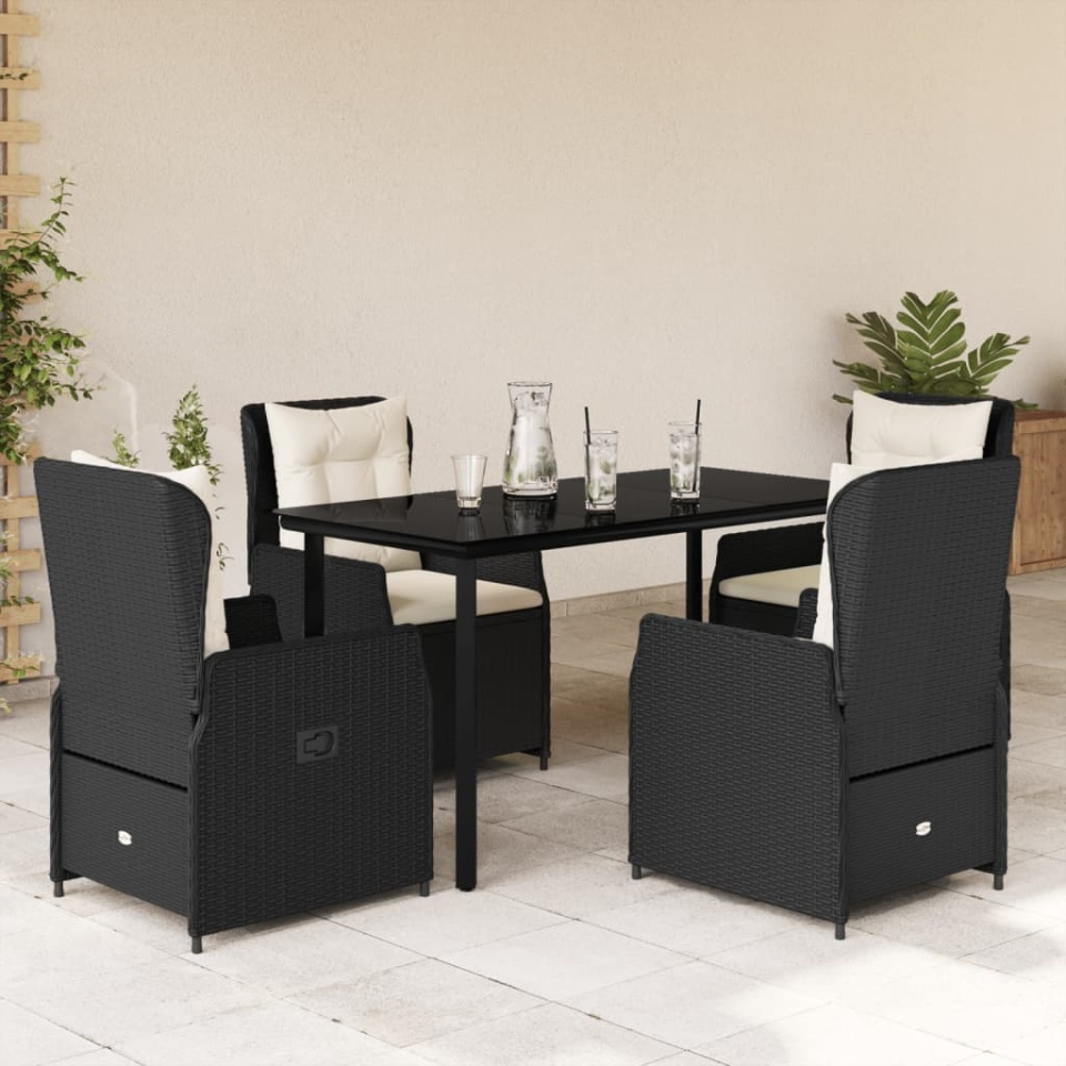 Set mobilier de grădină cu perne, 5 piese, negru, poliratan