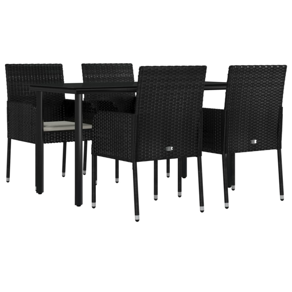 Set mobilier de grădină cu perne, 5 piese, negru, poliratan - 2 | YEO