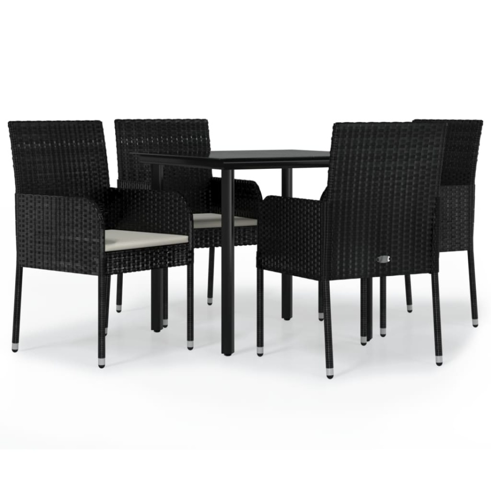 Set mobilier de grădină cu perne, 5 piese, negru, poliratan - 1 | YEO