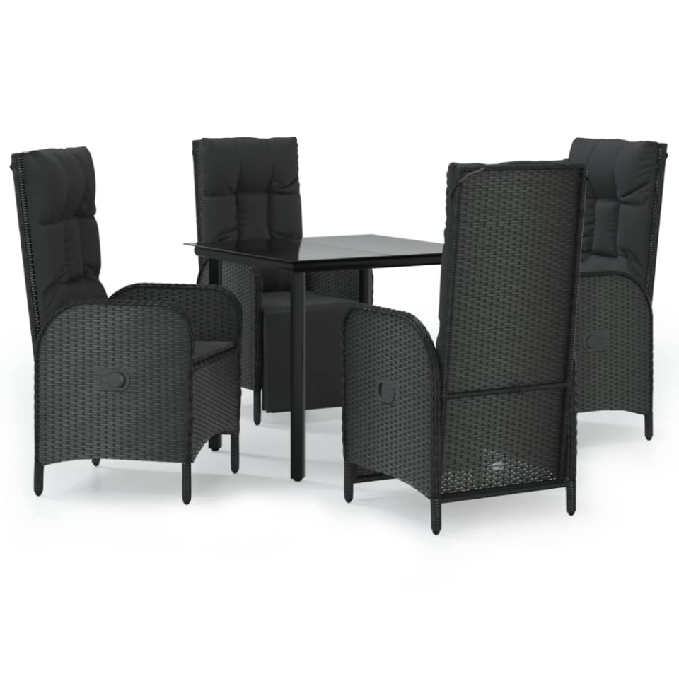 Set mobilier de grădină cu perne, 5 piese, negru, poliratan - 1 | YEO