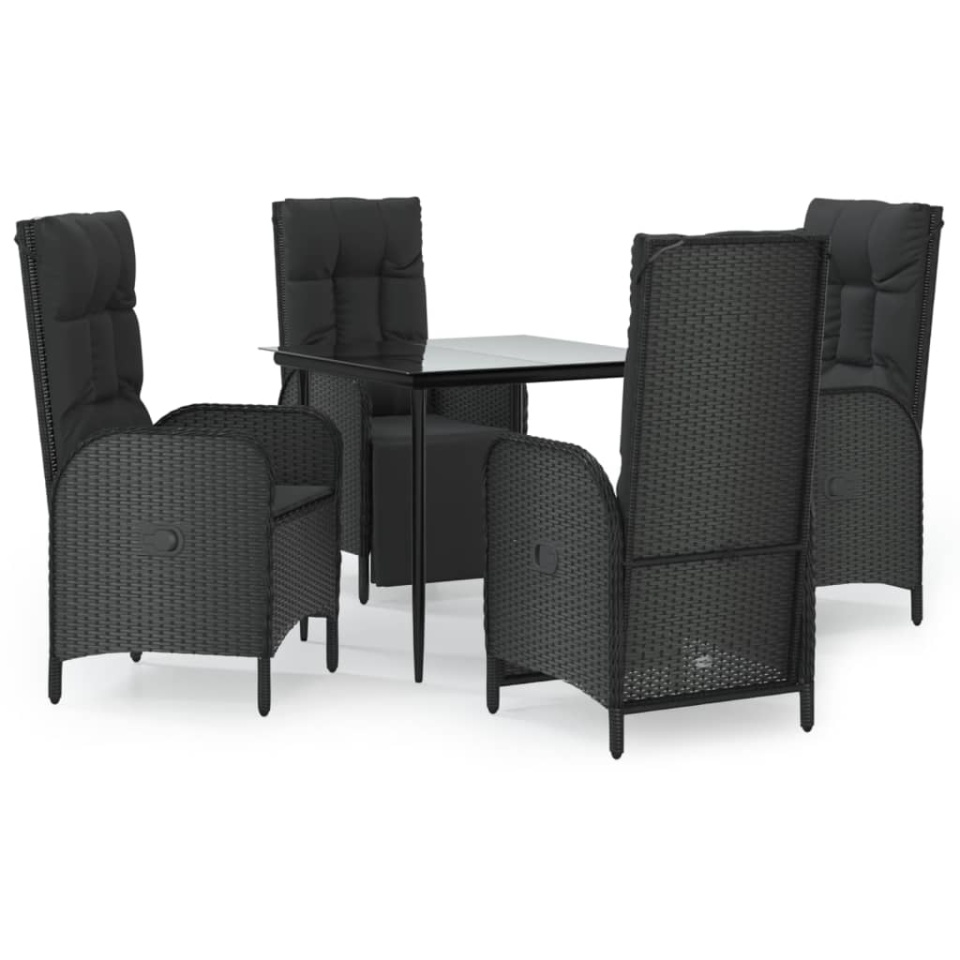 Set mobilier de grădină cu perne, 5 piese, negru, poliratan - 1 | YEO