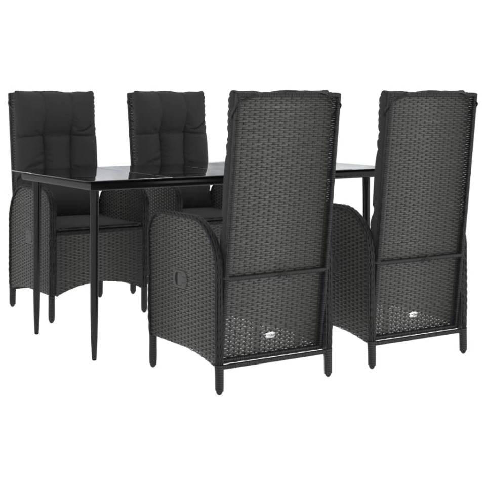Set mobilier de grădină cu perne, 5 piese, negru, poliratan - 2 | YEO
