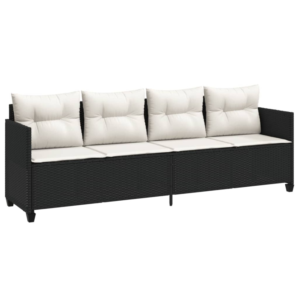Set mobilier de grădină cu perne, 5 piese, negru, poliratan - 2 | YEO