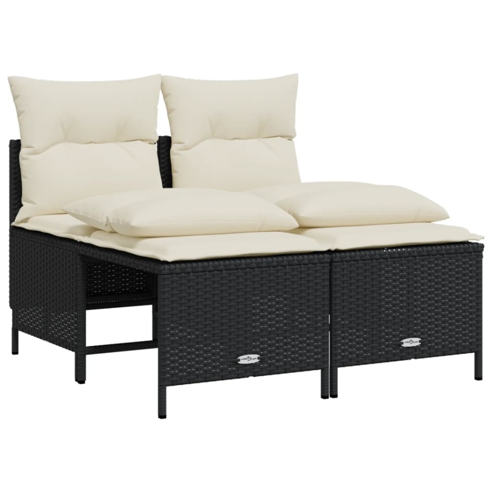 Set mobilier de grădină cu perne, 5 piese, negru, poliratan - 3 | YEO