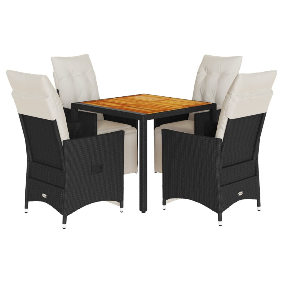 Set mobilier de grădină cu perne, 5 piese, negru, poliratan - 1 | YEO