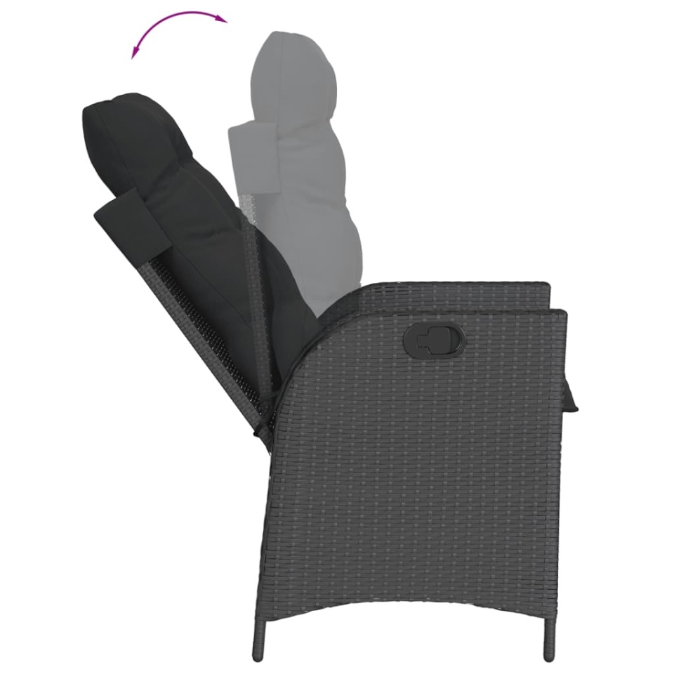 Set mobilier de grădină cu perne, 5 piese, negru, poliratan - 3 | YEO