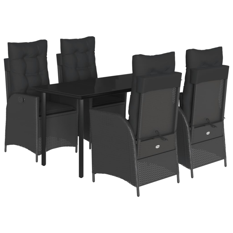 Set mobilier de grădină cu perne, 5 piese, negru, poliratan - 1 | YEO
