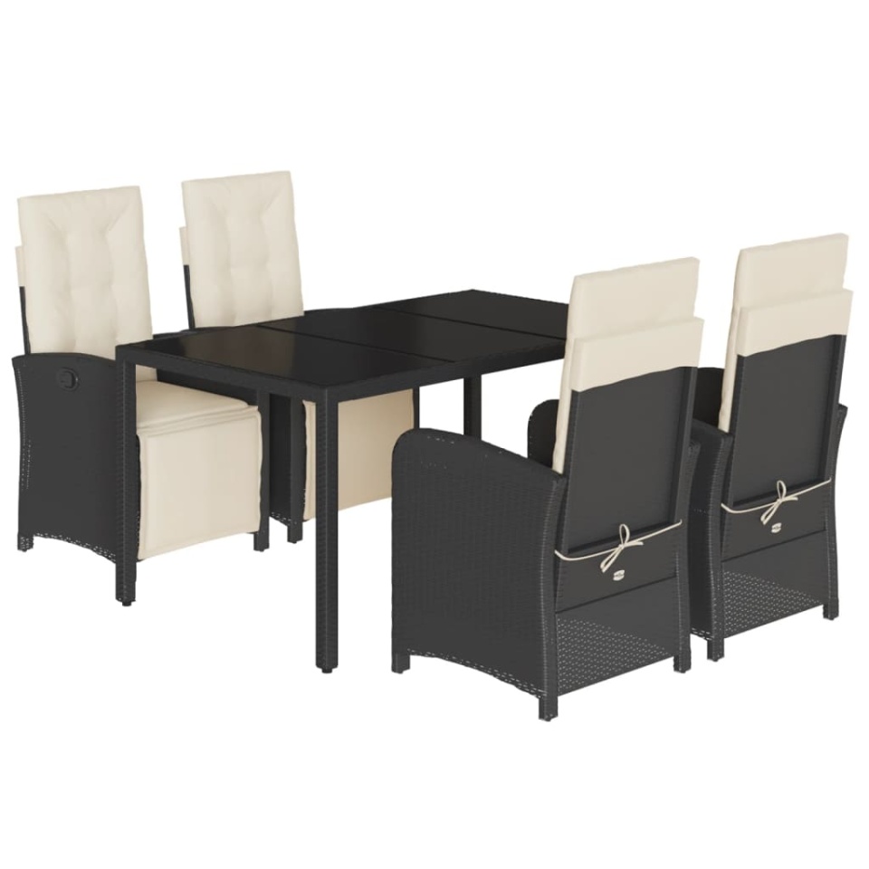 Set mobilier de grădină cu perne, 5 piese, negru, poliratan - 1 | YEO