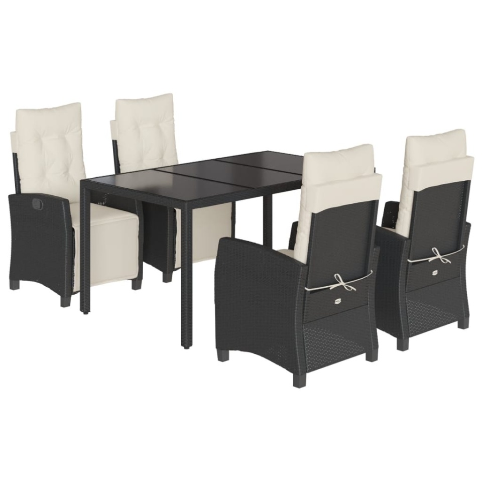 Set mobilier de grădină cu perne, 5 piese, negru, poliratan - 1 | YEO