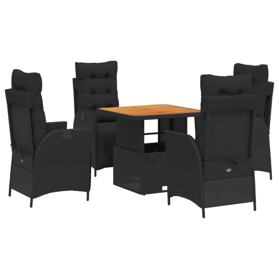 Set mobilier de grădină cu perne, 5 piese, negru, poliratan - 1 | YEO