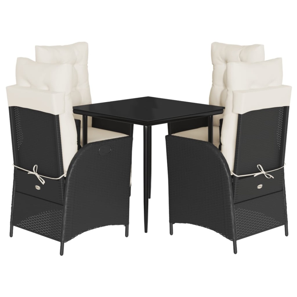 Set mobilier de grădină cu perne, 5 piese, negru, poliratan - 1 | YEO