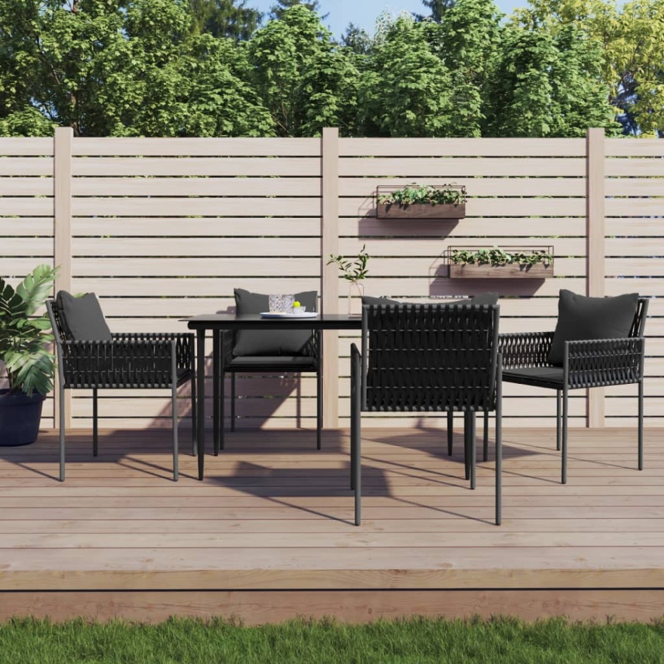 Set mobilier de grădină cu perne, 5 piese, poliratan și oțel