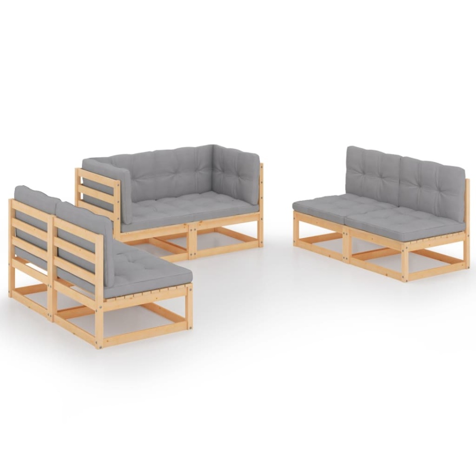 Set mobilier de grădină cu perne, 6 piese, lemn masiv de pin - 1 | YEO