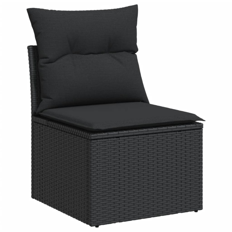 Set mobilier de grădină cu perne, 6 piese, negru, poliratan - 2 | YEO