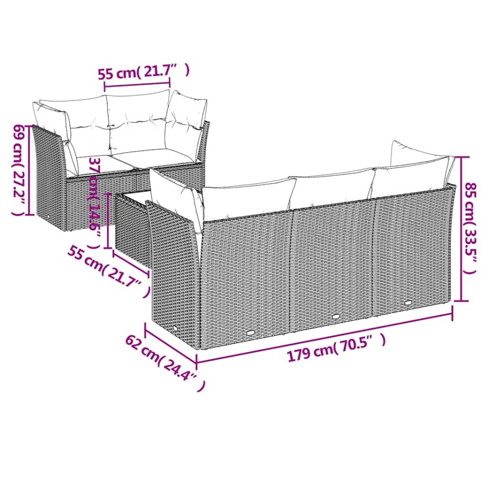 Set mobilier de grădină cu perne, 6 piese, negru, poliratan - 2 | YEO