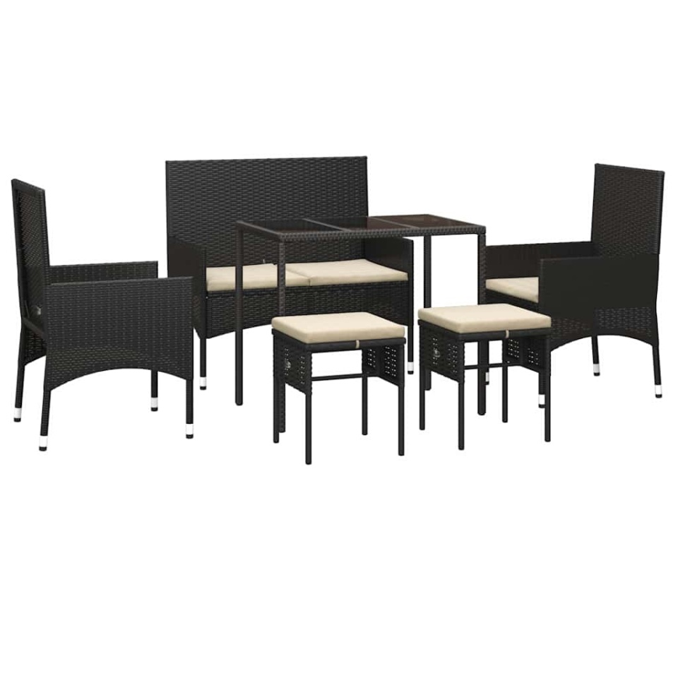 Set mobilier de grădină cu perne, 6 piese, negru, poliratan - 2 | YEO