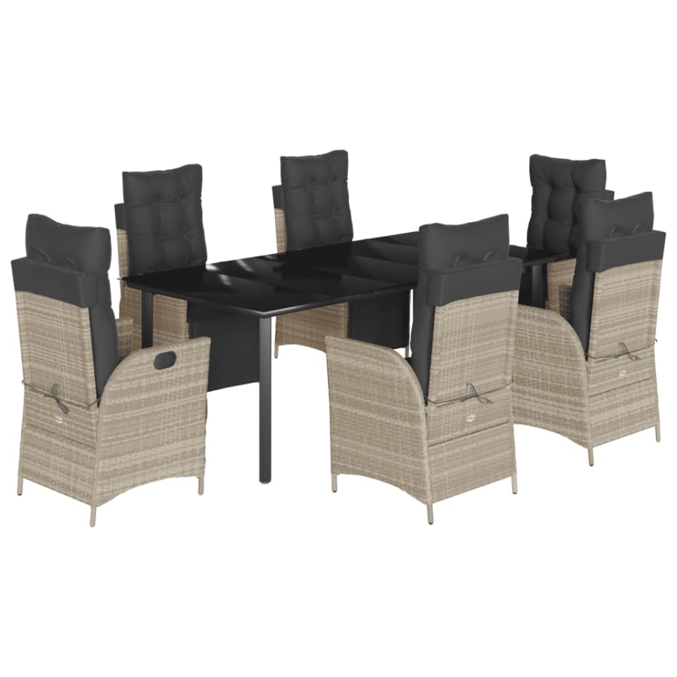 Set mobilier de grădină cu perne, 7 piese gri deschis poliratan - 1 | YEO