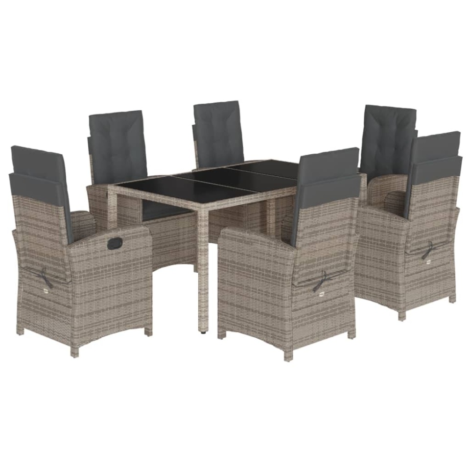 Set mobilier de grădină cu perne, 7 piese, gri, poliratan - 1 | YEO