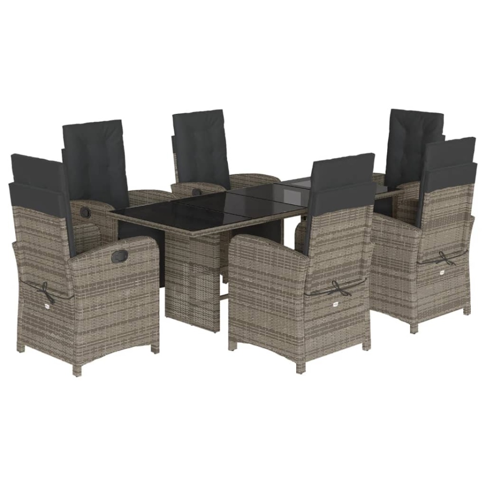 Set mobilier de grădină cu perne, 7 piese, gri, poliratan - 1 | YEO