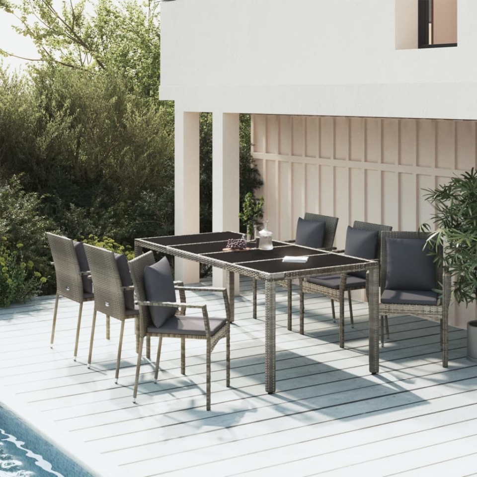 Set mobilier de grădină cu perne, 7 piese, gri, poliratan