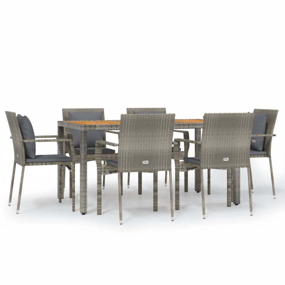 Set mobilier de grădină cu perne, 7 piese, gri, poliratan - 1 | YEO