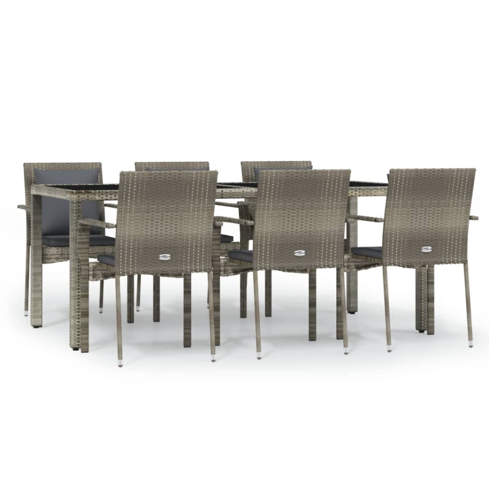 Set mobilier de grădină cu perne, 7 piese, gri, poliratan - 1 | YEO