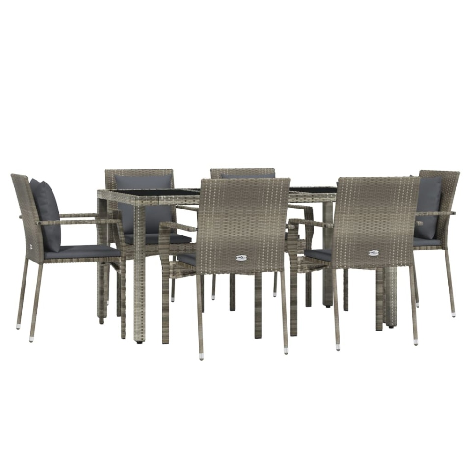 Set mobilier de grădină cu perne, 7 piese, gri, poliratan - 2 | YEO
